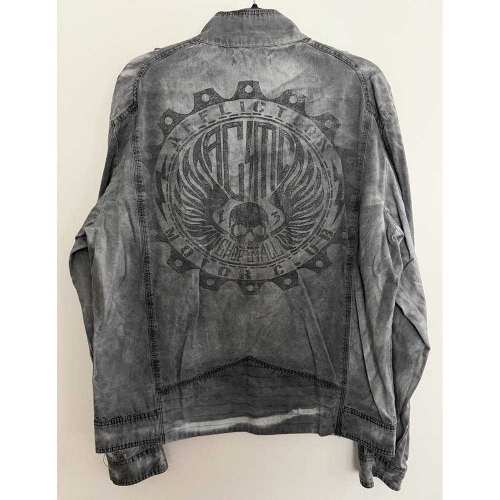 Affliction Motor Club Black/Gray Distressed Jacket Men's Size X-Large